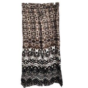 Take Two Womens Wide Leg Pants Size XL Brown Animal Print Resort Beach BOHO